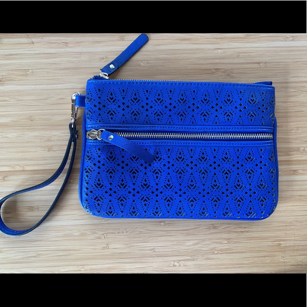 Large Moroccan blue & gold wristlet